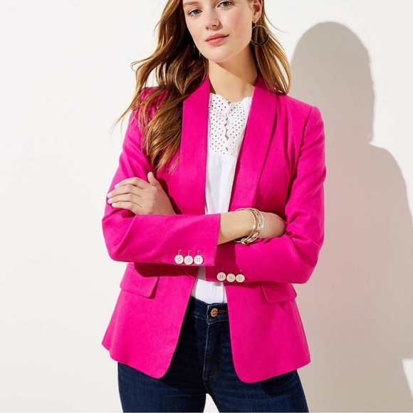 LOFT Bright Fuchsia Linen Blend Blazer 10 NWT Stunning Fitted Sits Below - Picture 1 of 10